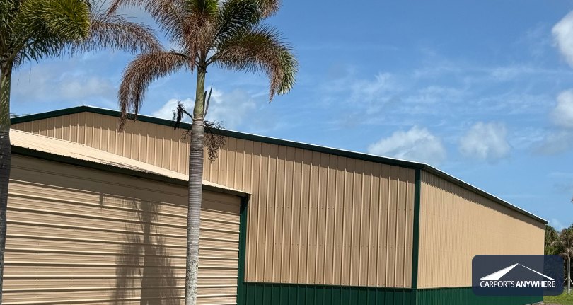 Carports Anywhere building tan green