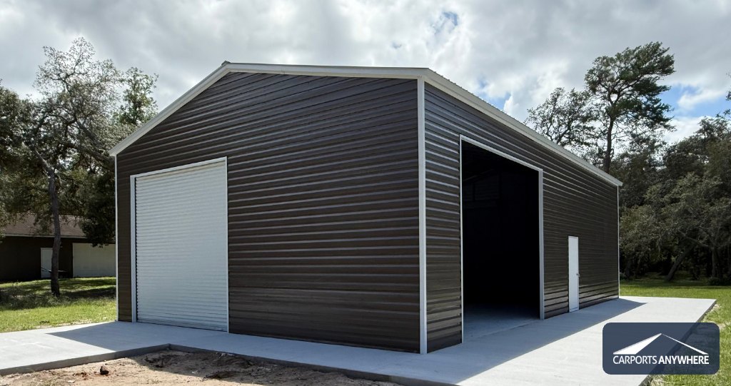 Carports Anywhere garage brown rollup