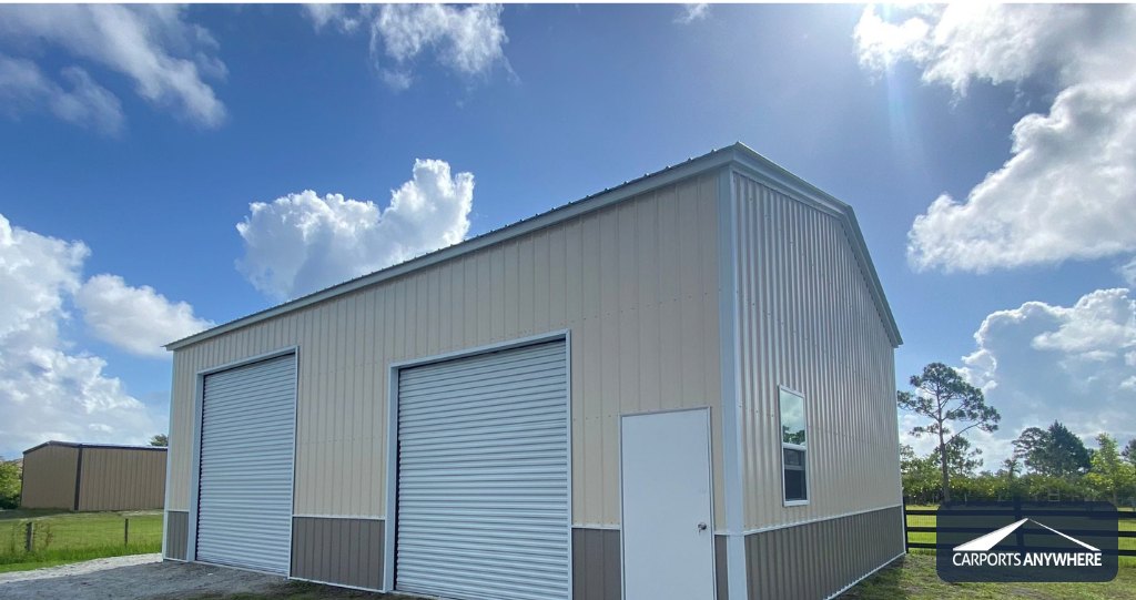 Carports Anywhere garage tan vertical roof