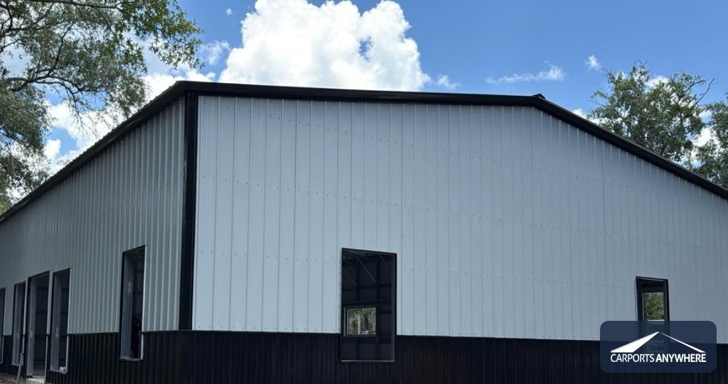 Carports Anywhere steel building two tone