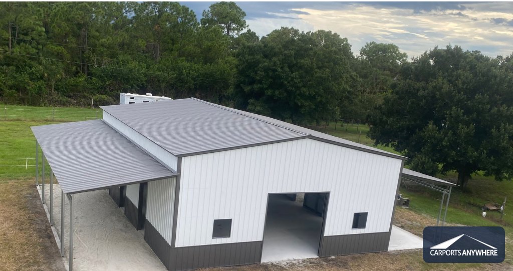 Carports Anywhere steel building white lean to